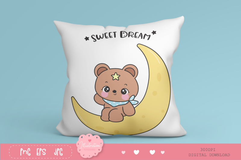 cute-teddy-bear-on-moon-kawaii-clipart-bedtime-story-baby