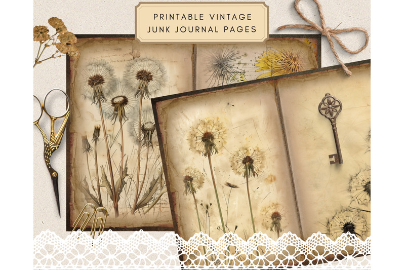 digital-dandelion-journaling-pages-vintage-junk-journal-ephemera-and