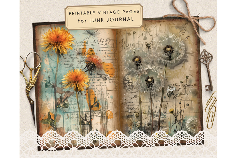 digital-dandelion-journaling-pages-vintage-junk-journal-ephemera-and