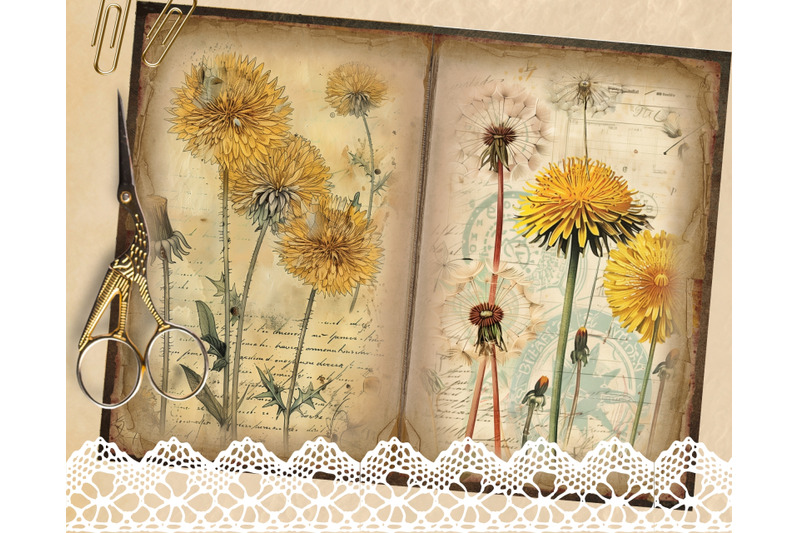 digital-dandelion-journaling-pages-vintage-junk-journal-ephemera-and