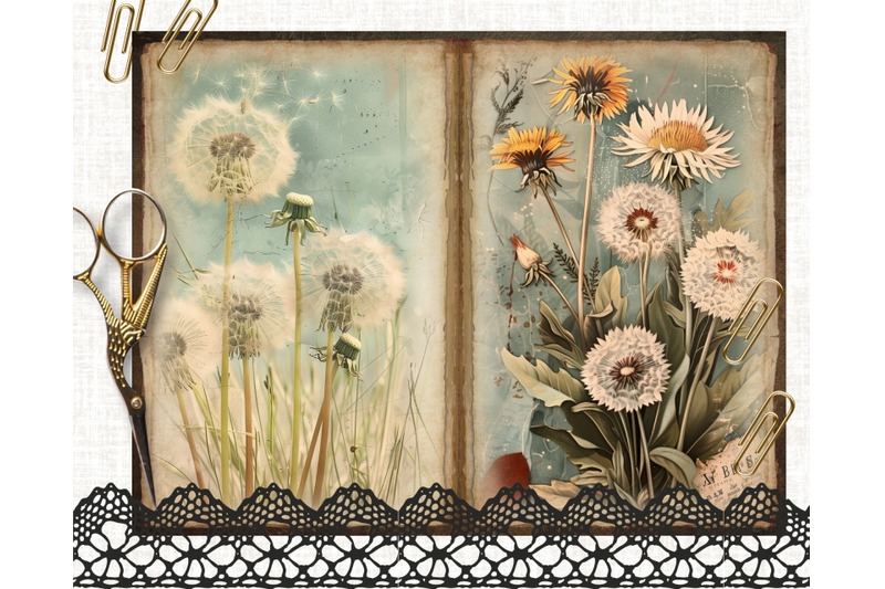 digital-dandelion-journaling-pages-vintage-junk-journal-ephemera-and