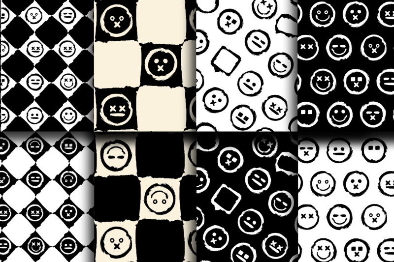 grunge-smiles-seamless-pattern-set