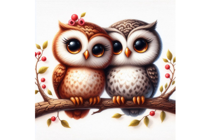 cute-owl-couple-sitting-on-tree-branch