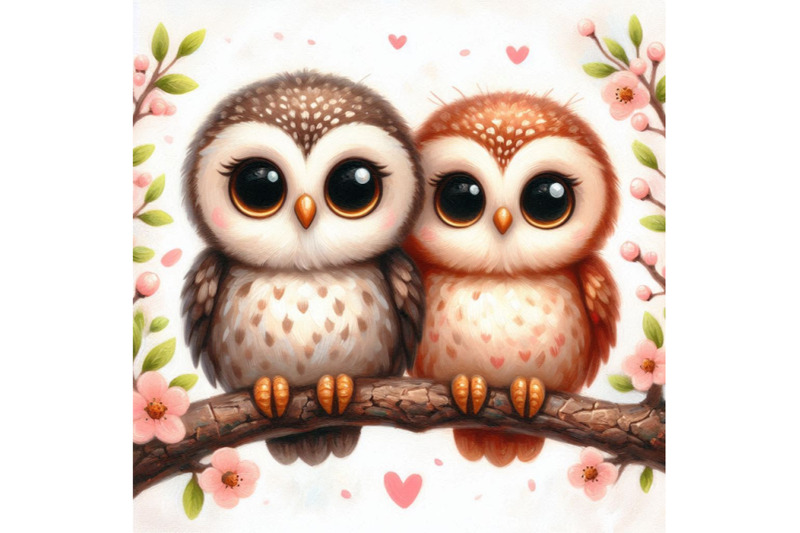 cute-owl-couple-sitting-on-tree-branch