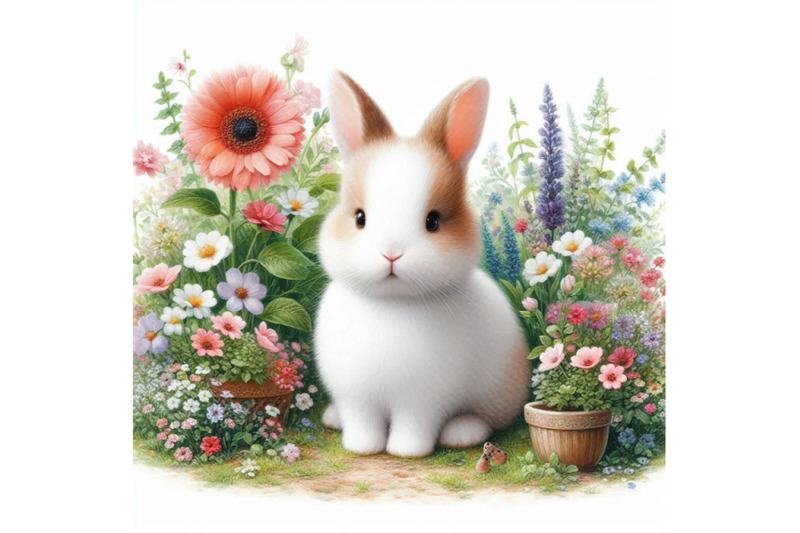 cute-rabbit-standing-in-a-flower-garden