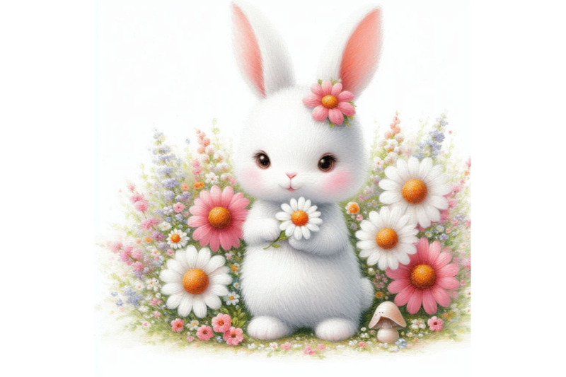 cute-rabbit-standing-in-a-flower-garden