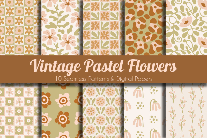 vintage-pastel-flowers-seamless-patterns