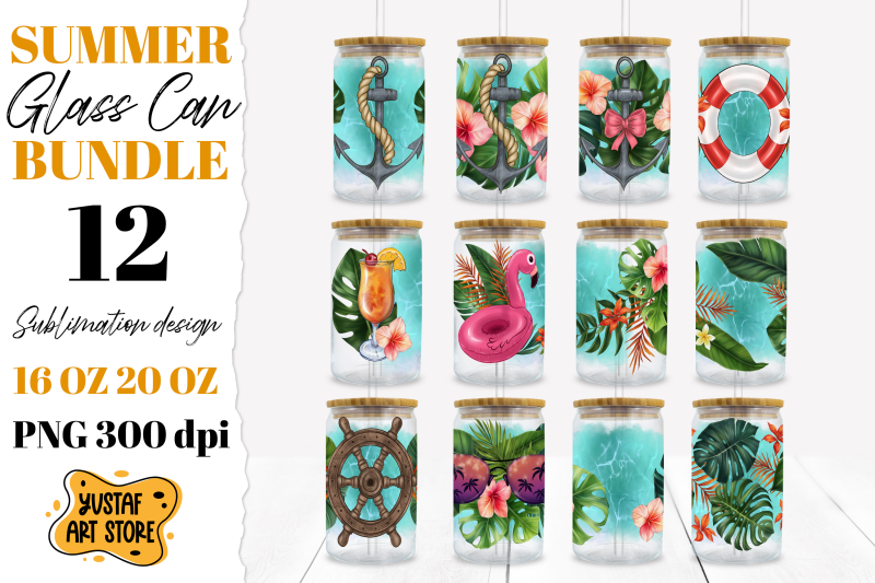 tropical-leaves-glass-can-summer-glass-can-bundle-12-design