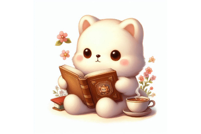 cute-white-animal-reading-book