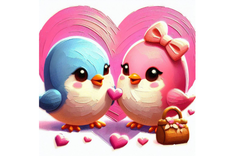 a-2d-two-cute-bird-lovers-on-pink-hearts-shaped