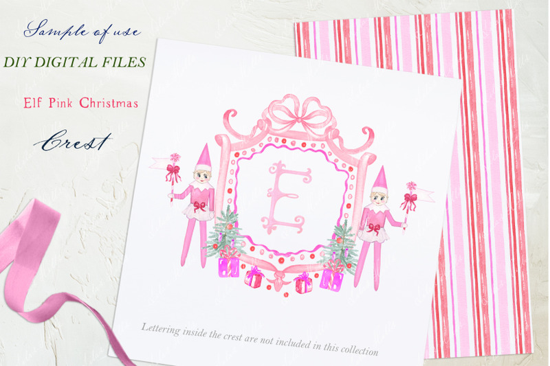 elf-girl-pink-christmas-watercolor-crest-diy