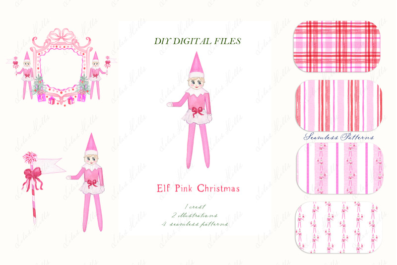 elf-girl-pink-christmas-watercolor-crest-diy