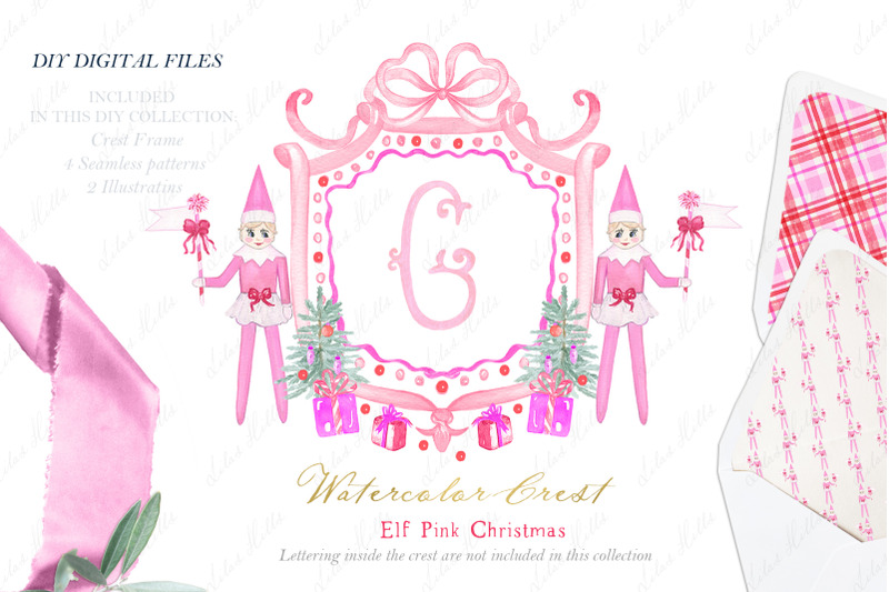 elf-girl-pink-christmas-watercolor-crest-diy