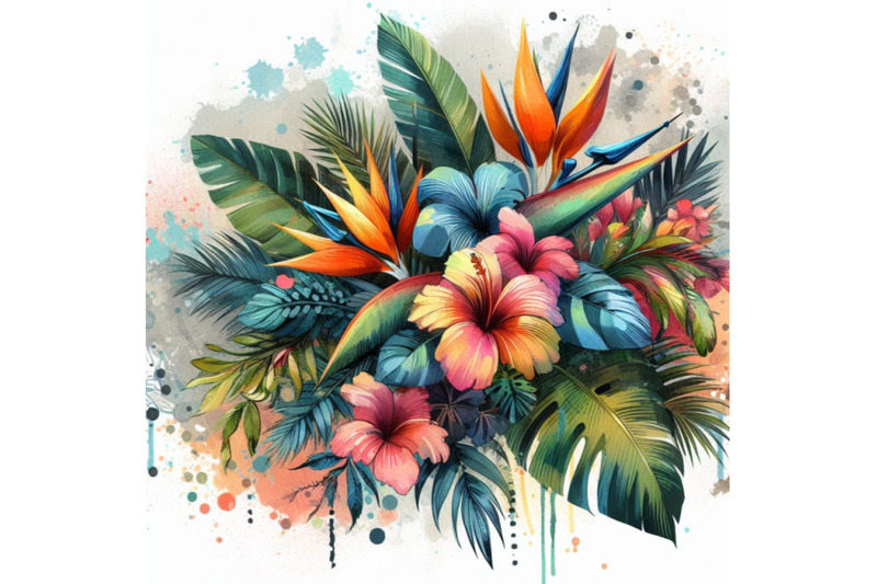 abstract-tropical-summer-design-watercolor-exotic-flowers-le