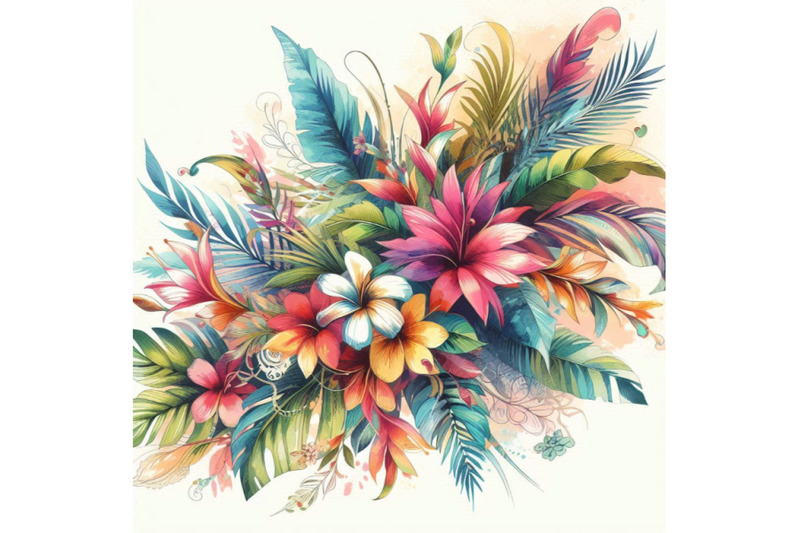 abstract-tropical-summer-design-watercolor-exotic-flowers-le