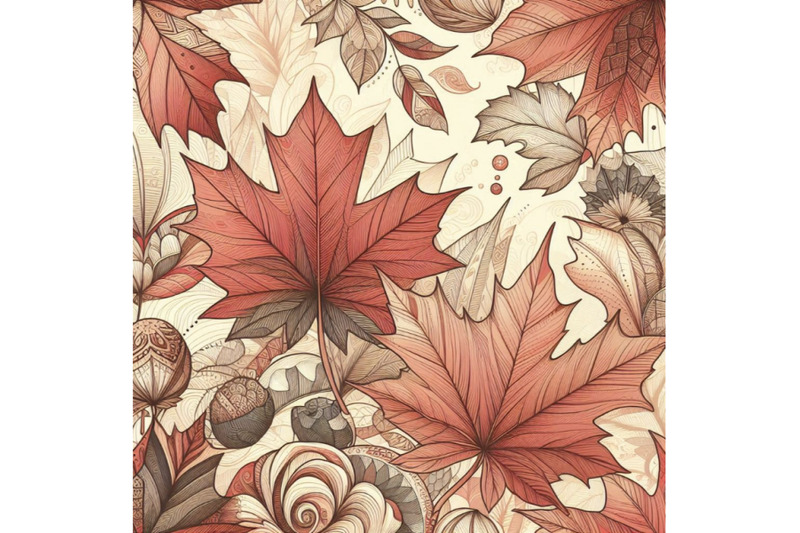 autumn-maple-leaf-and-doodle-seamless-pattern