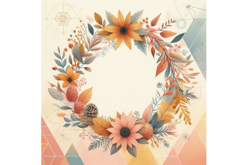 autumn-watercolor-wreath-on-geometric-background-with-flow