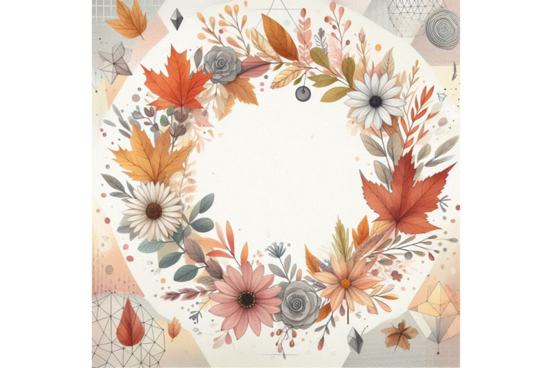 autumn-watercolor-wreath-on-geometric-background-with-flow