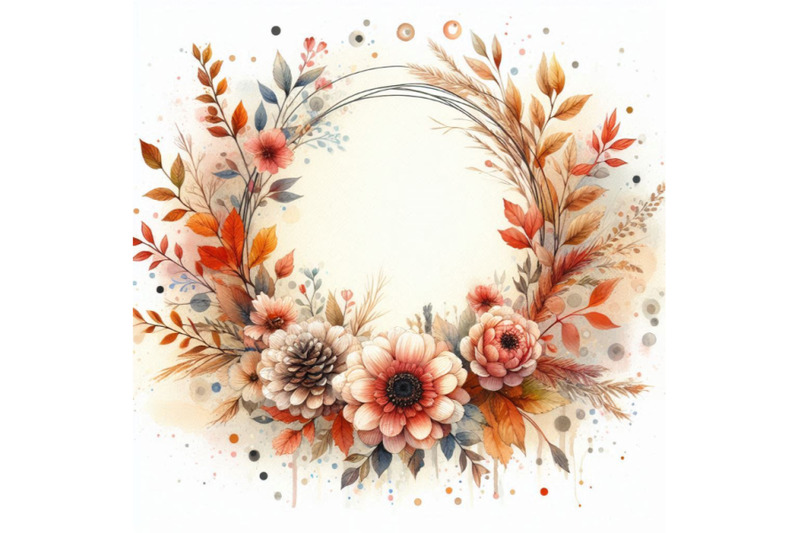 autumn-watercolor-wreath-on-splash-background-with-flowers