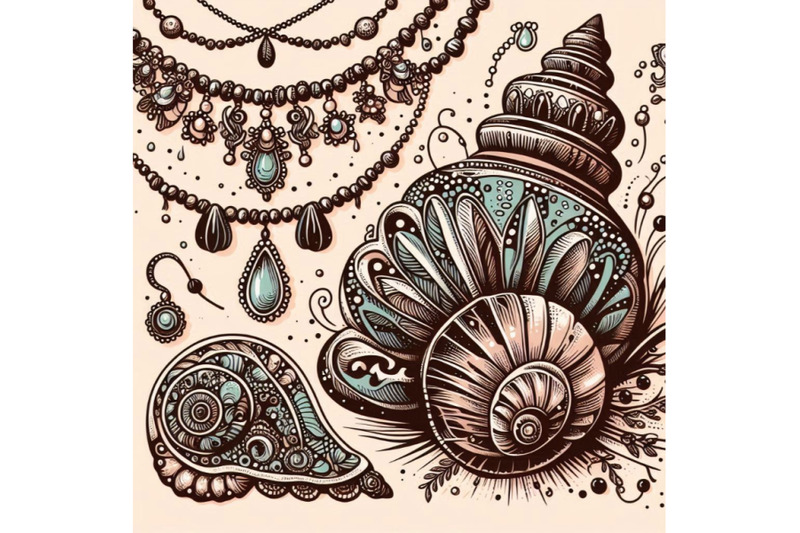 hand-drawn-illustration-with-jewelry-of-sea-shell-and-be