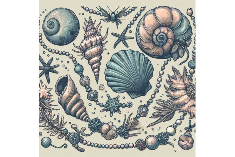 hand-drawn-illustration-with-jewelry-of-sea-shell-and-be