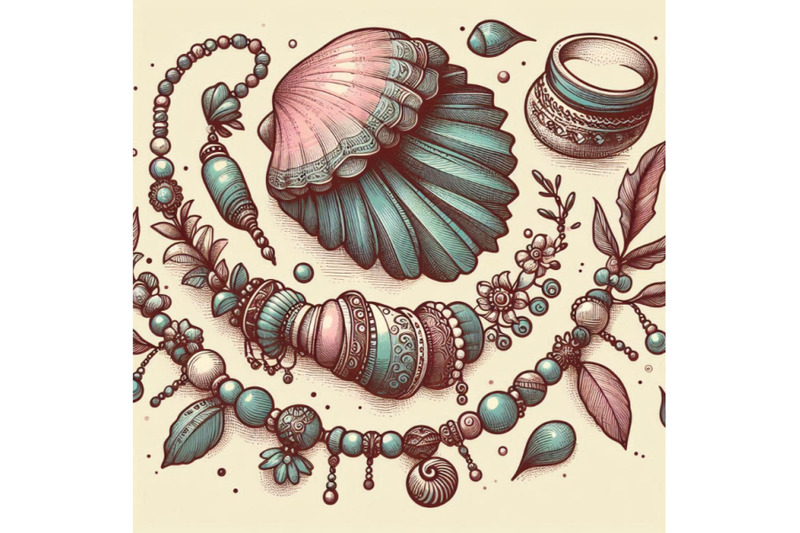 hand-drawn-illustration-with-jewelry-of-sea-shell-and-be