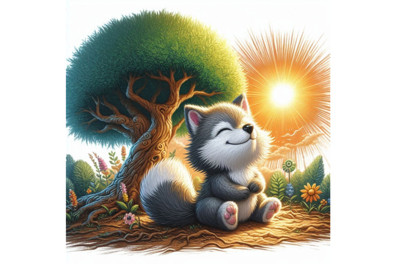 happy-aardwolf-clipart-with-tree-and-light-emitting