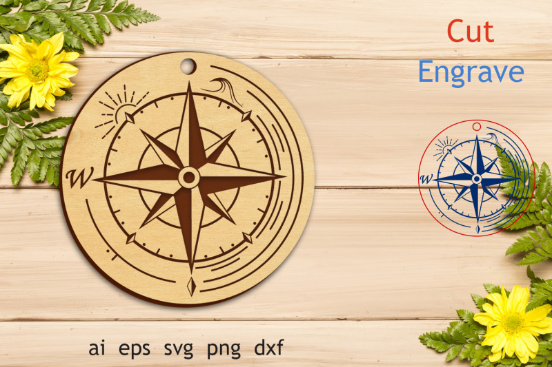 engraved-keychain-with-compass-svg-laser-cut-glowforge-file