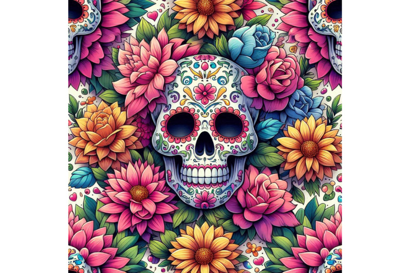 mexican-sugar-skull-among-the-flowers-seamless-pattern