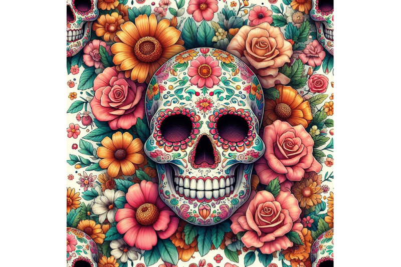 mexican-sugar-skull-among-the-flowers-seamless-pattern