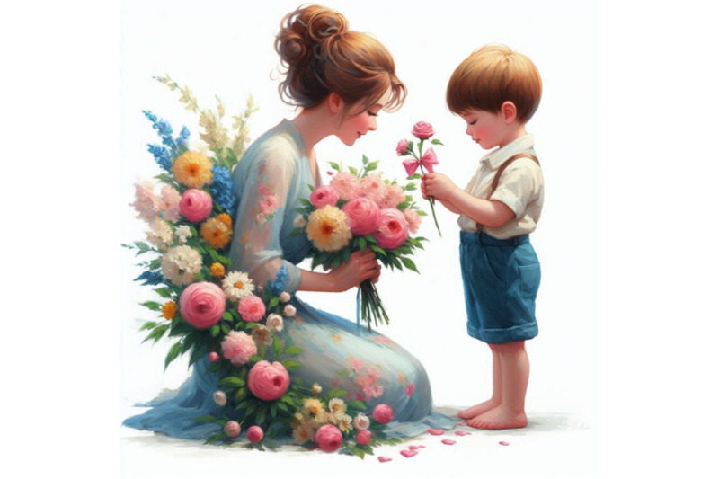 mothers-day-child-giving-his-mother-some-flowers-as-a-gift