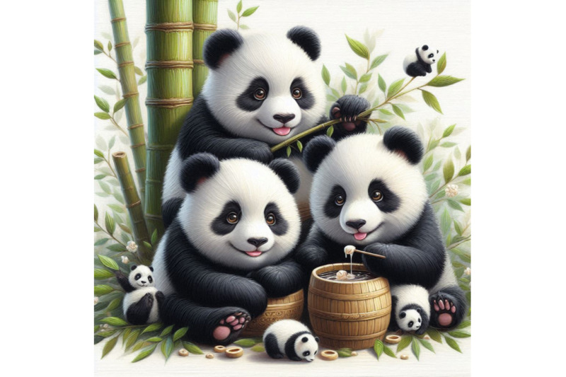 pandas-asia-cute-panda-family-and-bamboo