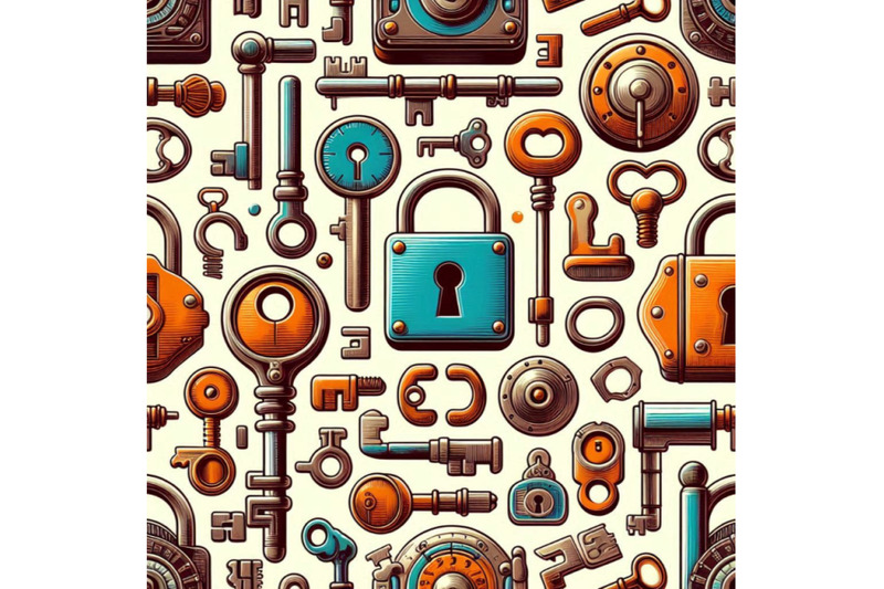 retro-keys-and-locks-seamless-pattern