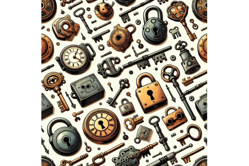 retro-keys-and-locks-seamless-pattern