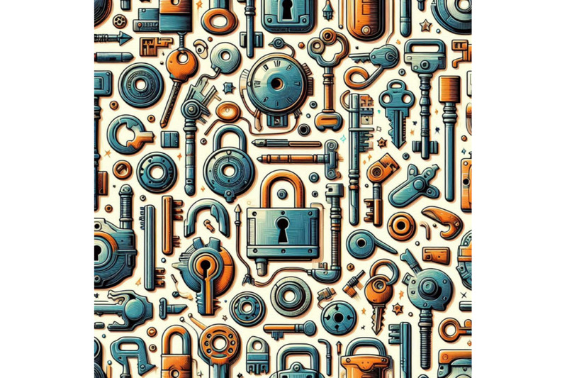 retro-keys-and-locks-seamless-pattern