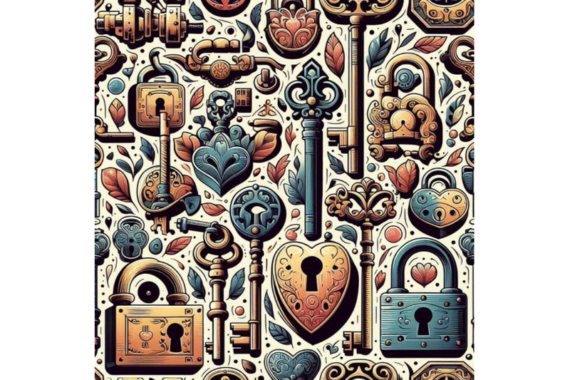 retro-keys-and-locks-seamless-pattern