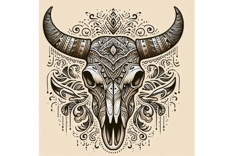 cow-skull-in-tribal-style-animal-skull-with-ethnic-or