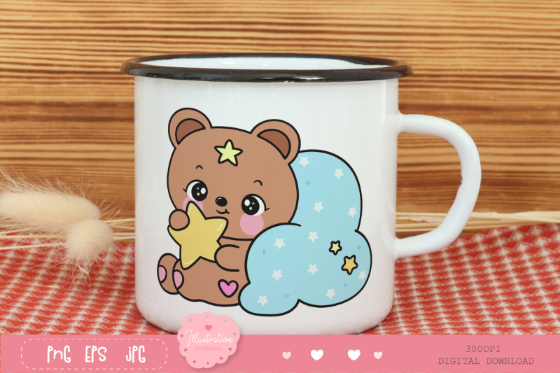 cute-teddy-bear-sleep-on-cloud-pillow-kawaii-clipart-bedtime