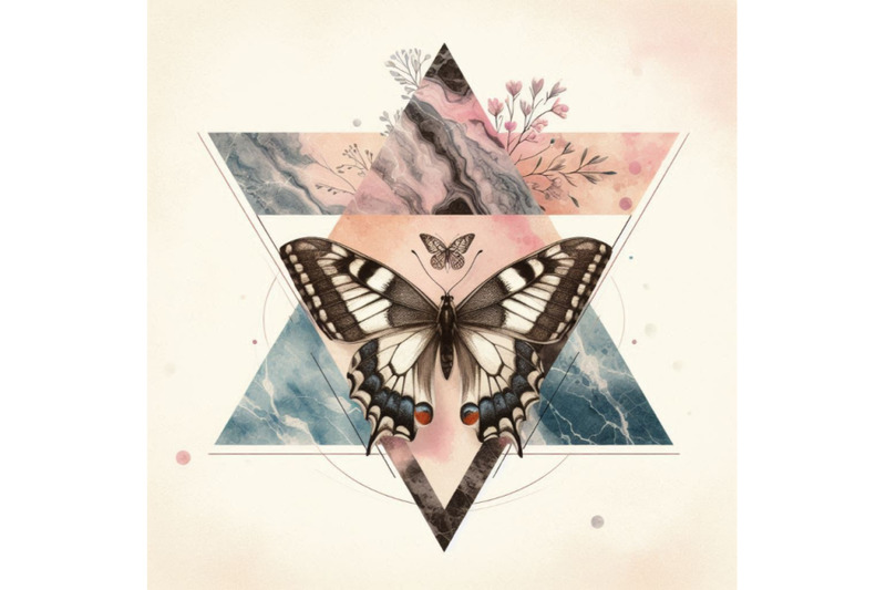 watercolor-triangles-with-butterfly-and-marble-grunge-textures