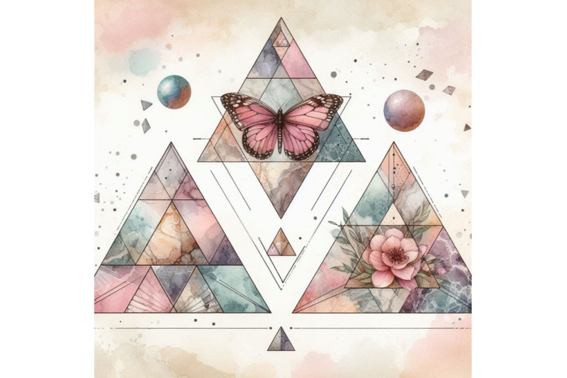 watercolor-triangles-with-butterfly-and-marble-grunge-textures