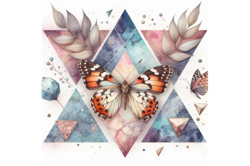 watercolor-triangles-with-butterfly-and-marble-grunge-textures