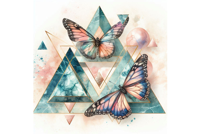 watercolor-triangles-with-butterfly-and-marble-grunge-textures