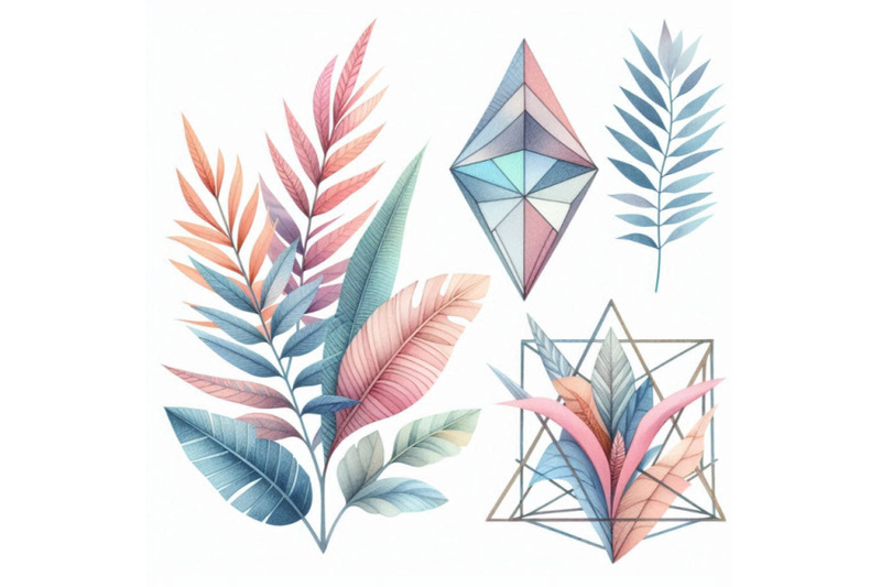 watercolor-tropical-floral-geometric-shapes-isolate