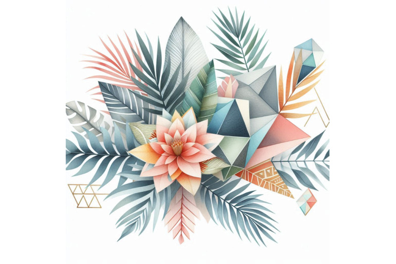 watercolor-tropical-floral-geometric-shapes-isolate