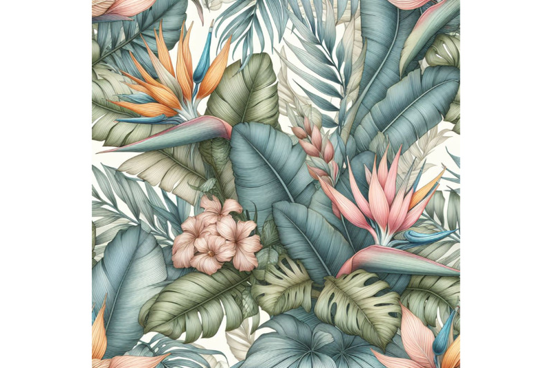 watercolor-tropical-leaves-and-flowers-with-contou