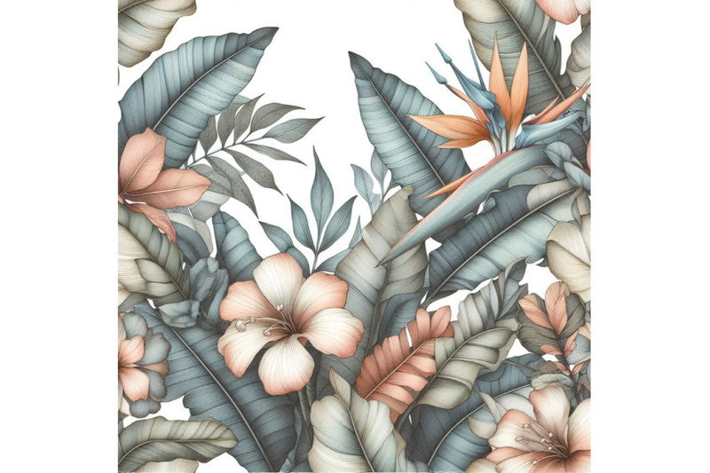 watercolor-tropical-leaves-and-flowers-with-contou