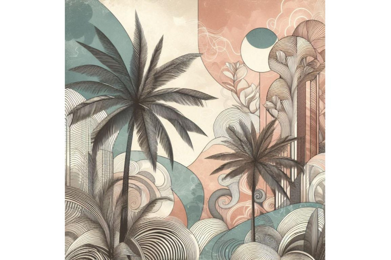 art-illustration-with-palm-tree-doodle-and-marb