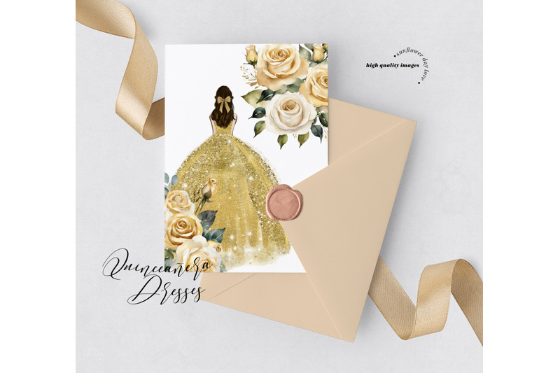 gold-princess-dress-quinceanera-clipart-white-gold-flowers