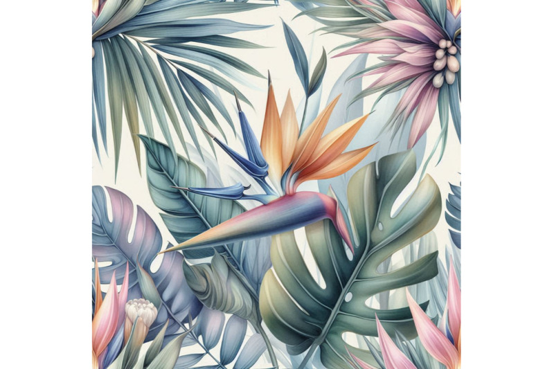 watercolor-tropical-seamless-pattern-with-bird-of-paradise-flo