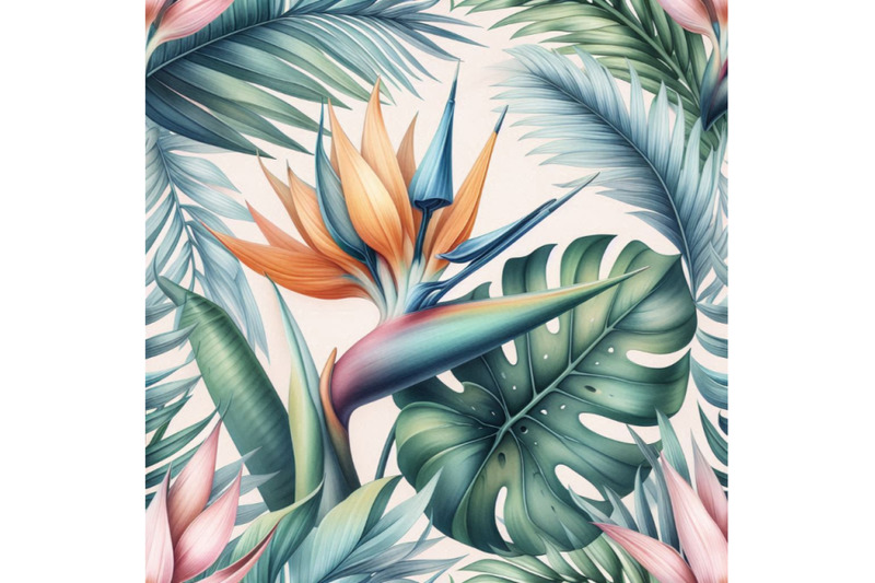 watercolor-tropical-seamless-pattern-with-bird-of-paradise-flo